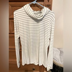 ALBION cute gray & white striped, longsleeve, Cowl Neck  top with thumb holes